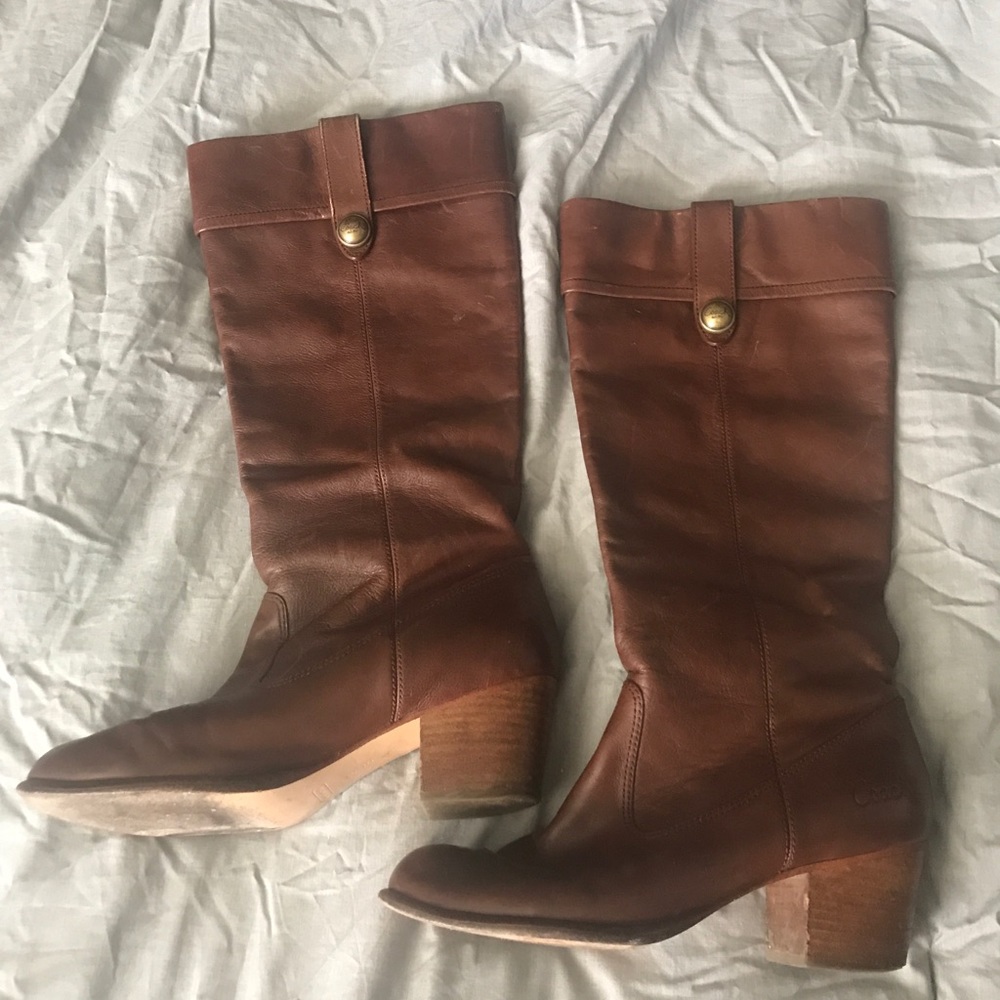 Coach Pull on Brown Leather Boots